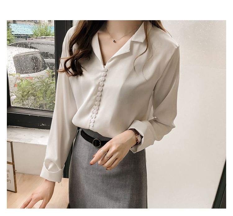 Plain Collared Long-Sleeve Shirt
