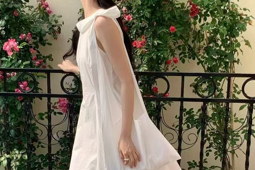 Sleeveless Round Neck Plain Slim-Fit Maxi A-Line Dress