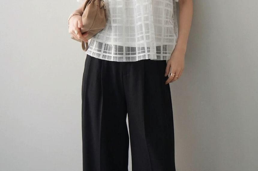 Sheer Panel Plaid Round-Neck Tee
