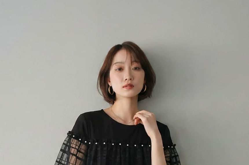 Sheer Panel Plaid Round-Neck Tee