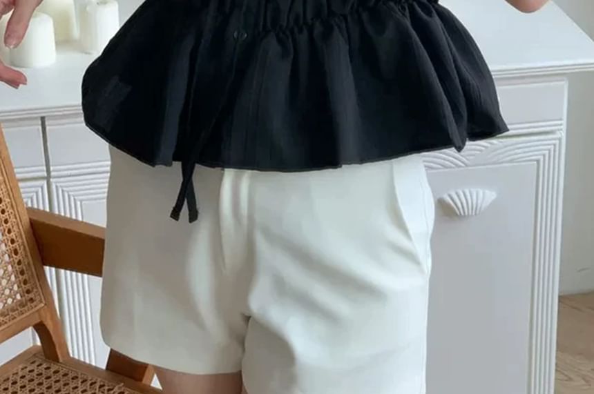 Ruffle Trim Round-Neck Short-Sleeve Blouse