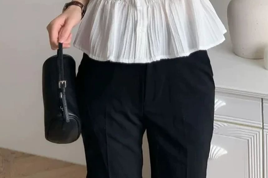 Ruffle Trim Round-Neck Short-Sleeve Blouse