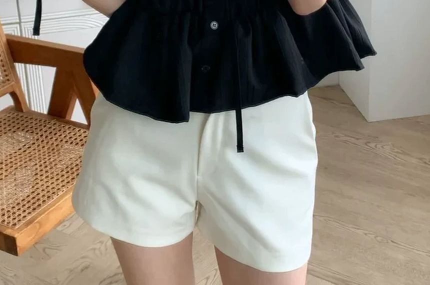 Ruffle Trim Round-Neck Short-Sleeve Blouse