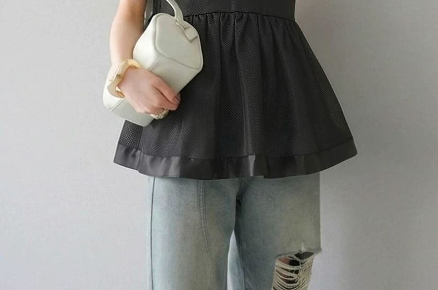 Textured Flowy Round-Neck Sleeveless Top