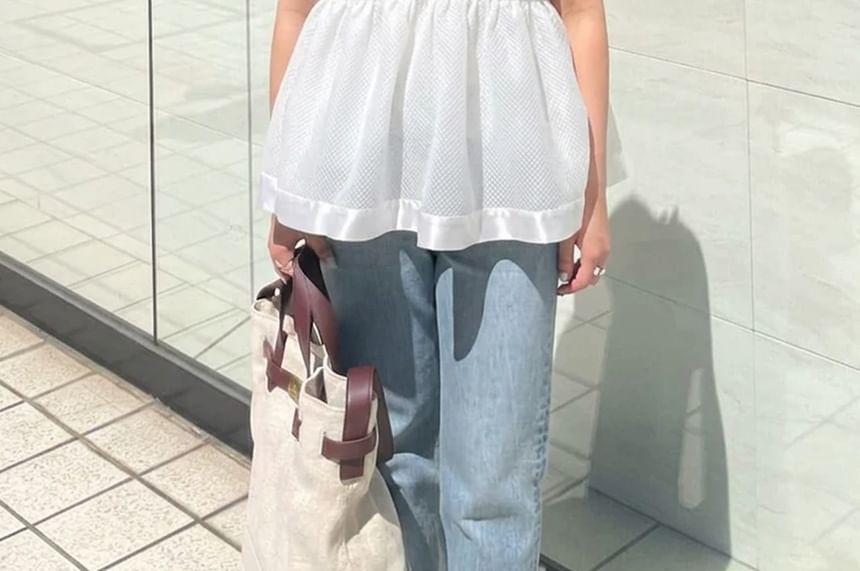 Textured Flowy Round-Neck Sleeveless Top