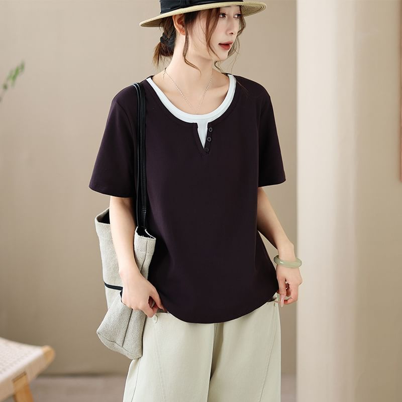 Mock Two-Piece Crew-Neck Short-Sleeve Tee