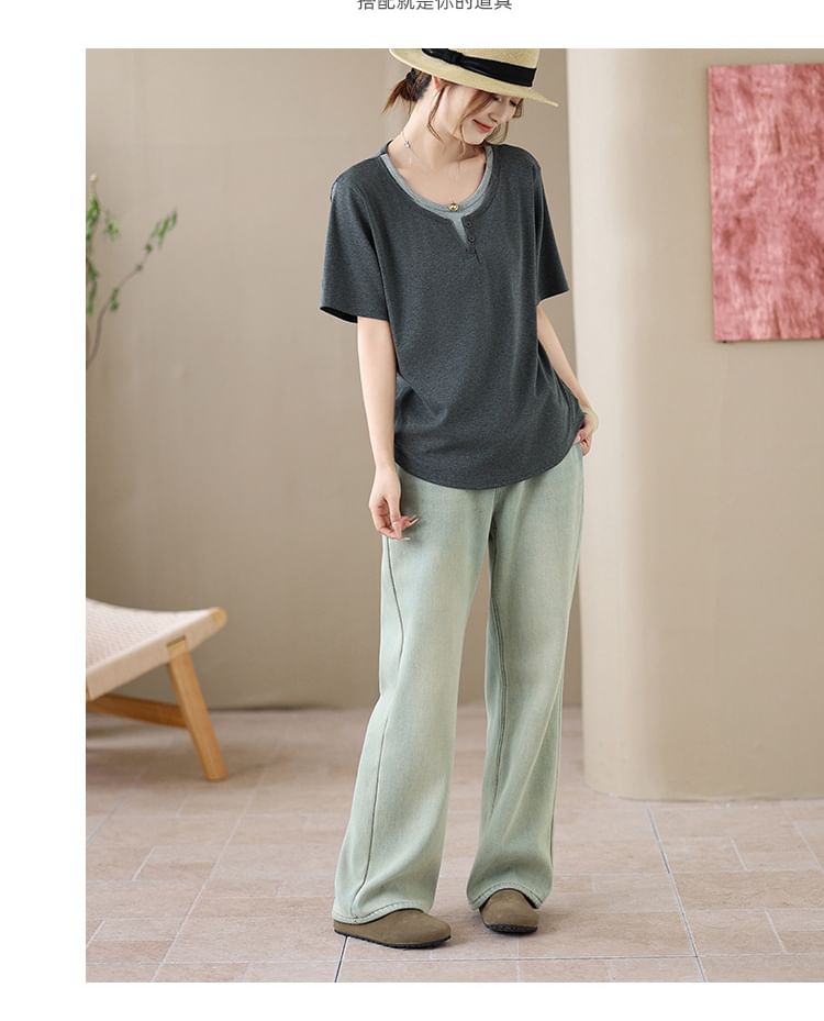 Mock Two-Piece Crew-Neck Short-Sleeve Tee
