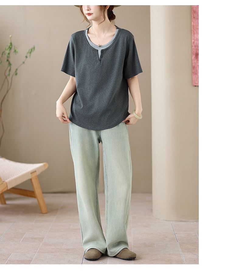 Mock Two-Piece Crew-Neck Short-Sleeve Tee