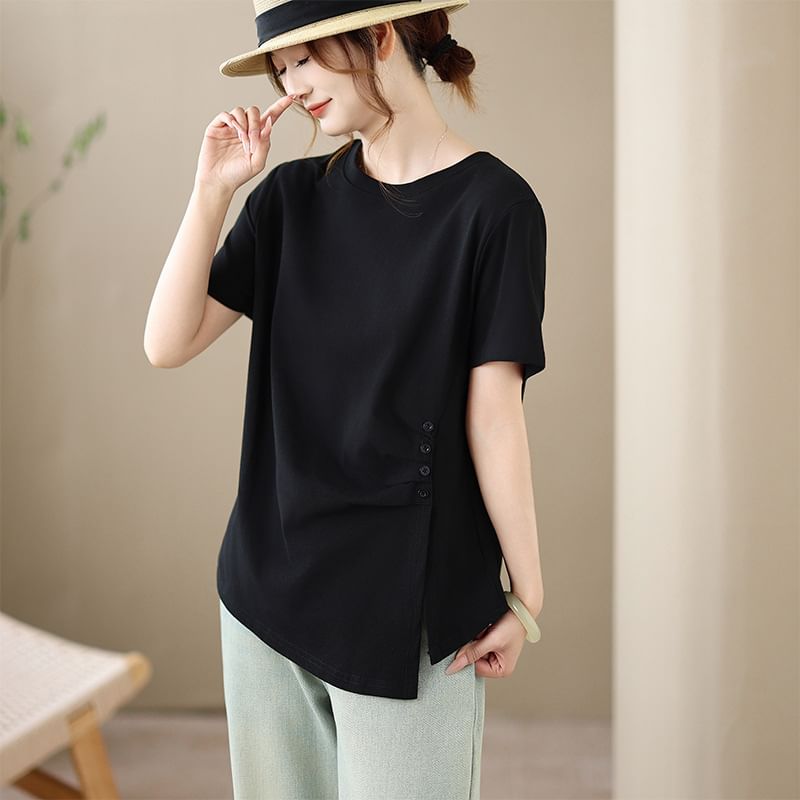 Ruched Round-Neck Short-Sleeve Tee