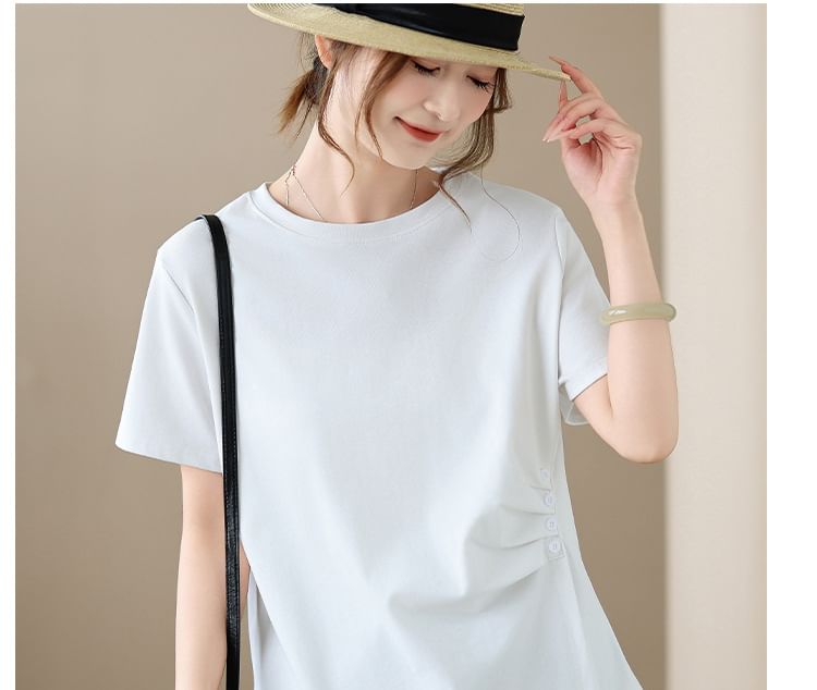 Ruched Round-Neck Short-Sleeve Tee