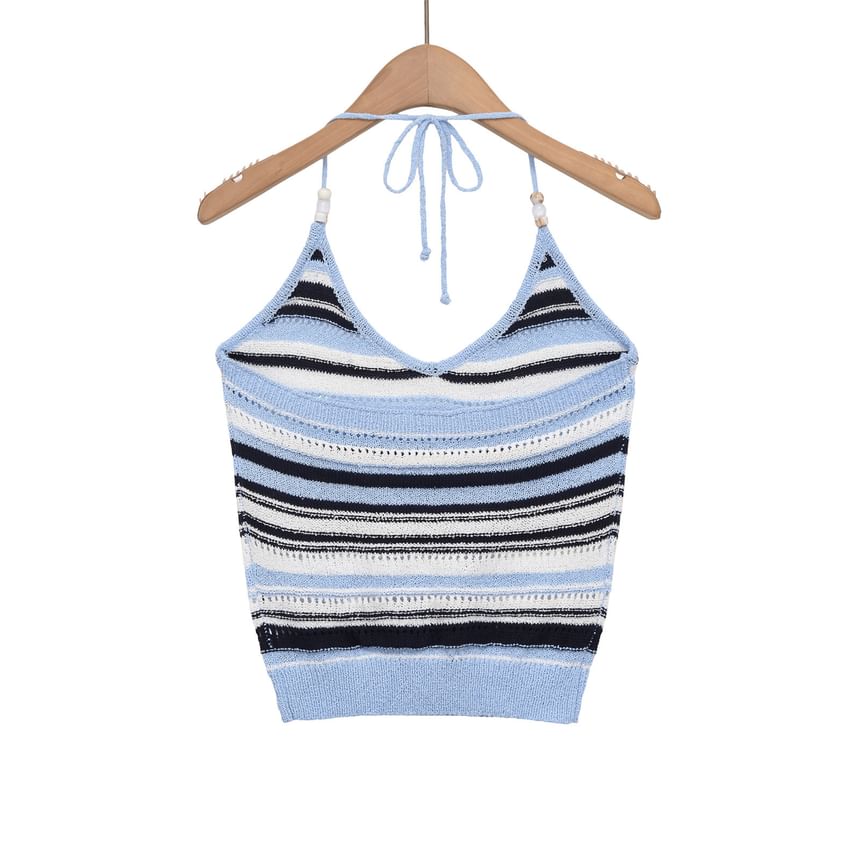 Striped Halter Neck Knit Top