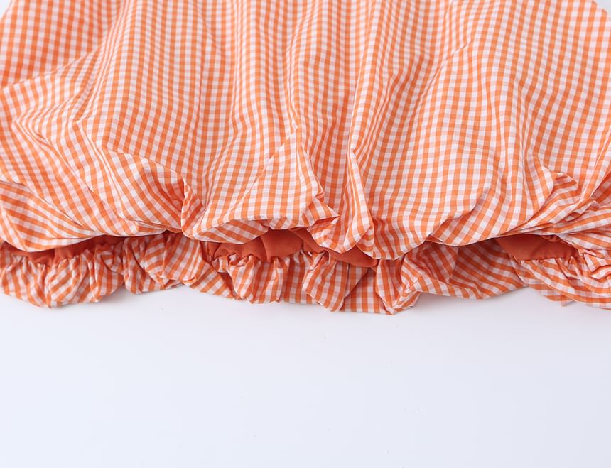 Gingham Plaid Halter Neck Crop Blouse