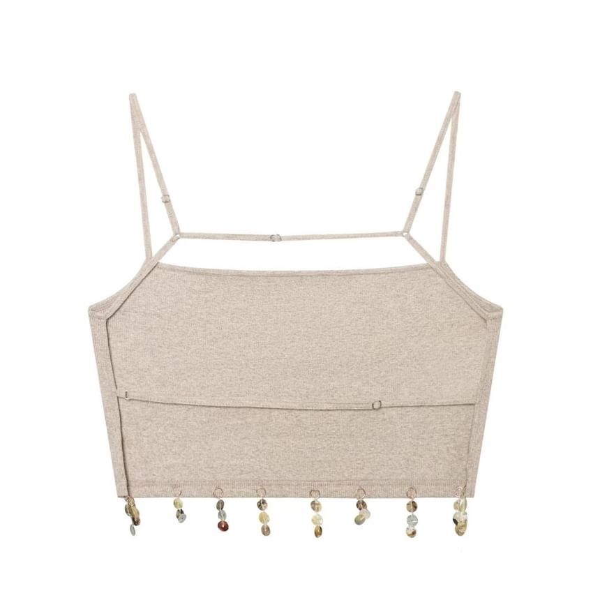 Sequined Fringed Crop Camisole Top