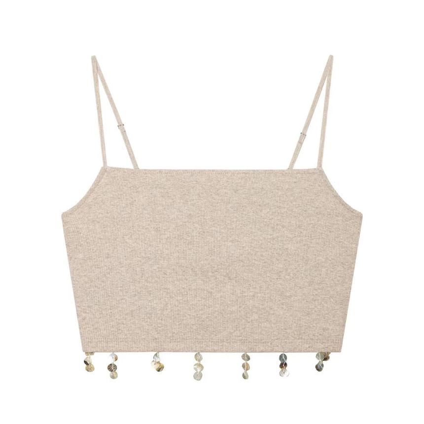 Sequined Fringed Crop Camisole Top