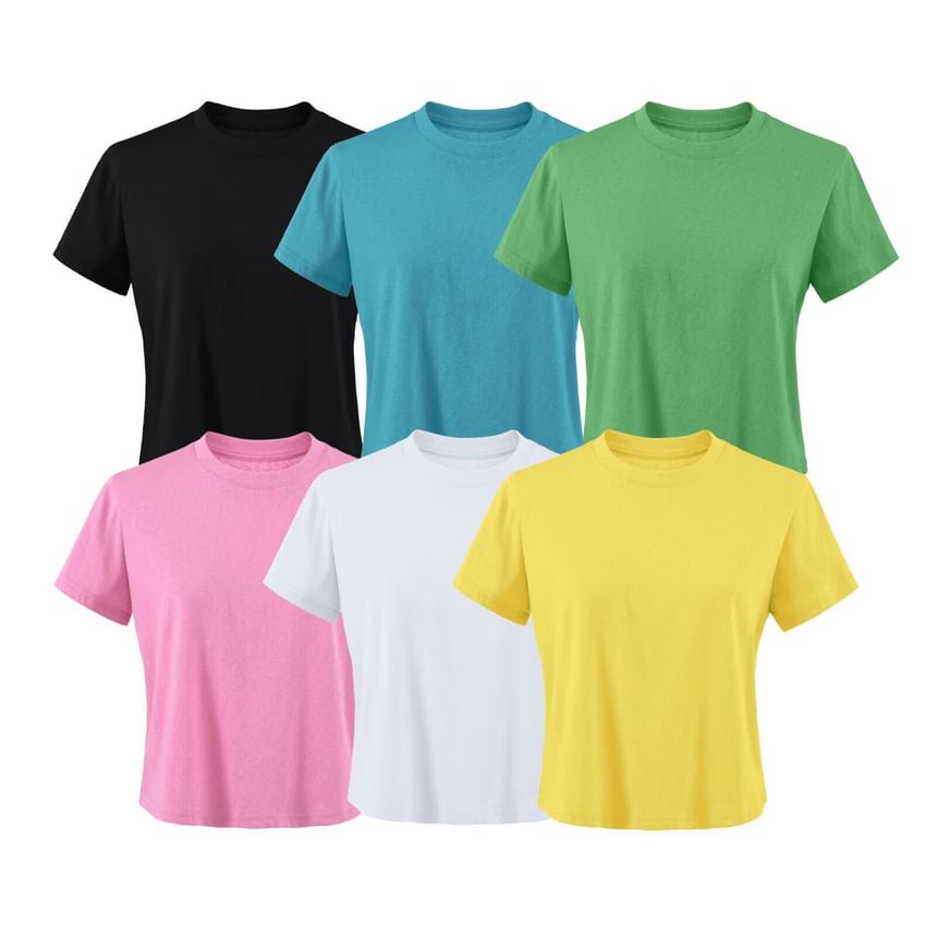 Plain Crew Neck Short Sleeve T-Shirt