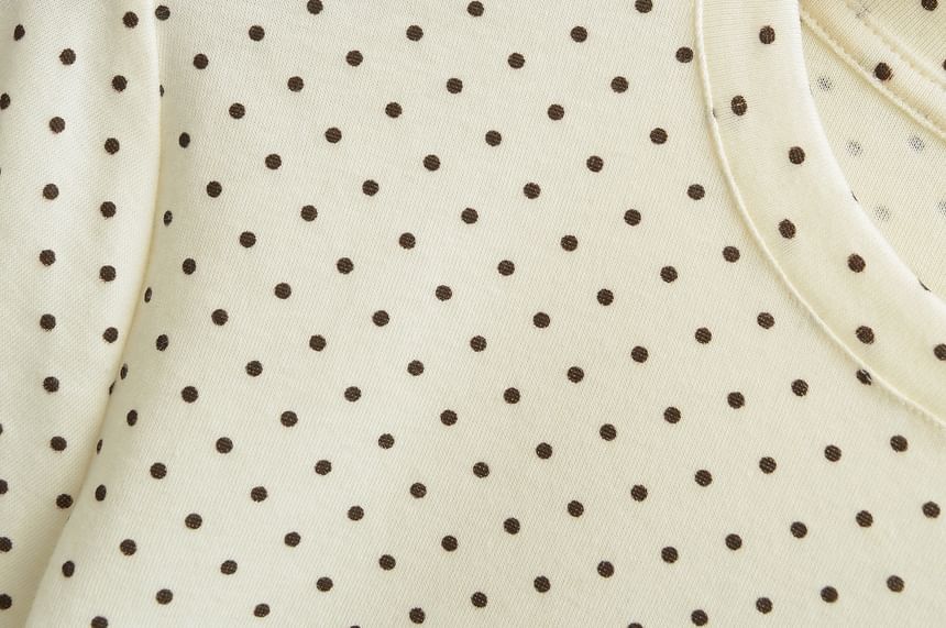 Dotted Crew Neck Crop T-Shirt with Short Sleeves