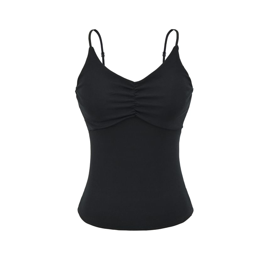 V-Neck Ruched Spaghetti Strap Camisole Top