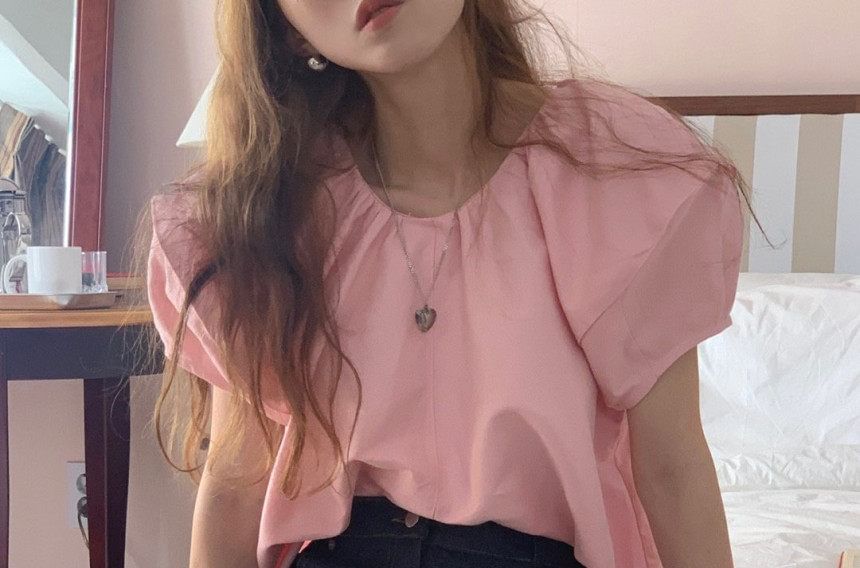Ruched Scoop Neck Top with Short Sleeves