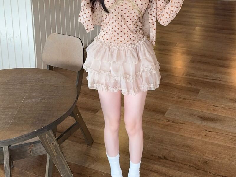 Dotted Camisole, Cardigan & Mini A-Line Skirt Set