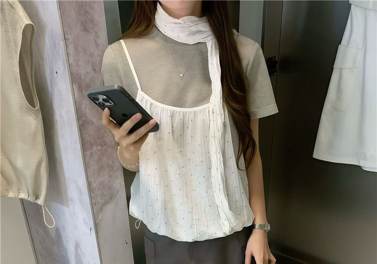 Crew Neck T-Shirt, Camisole & Scarf Set
