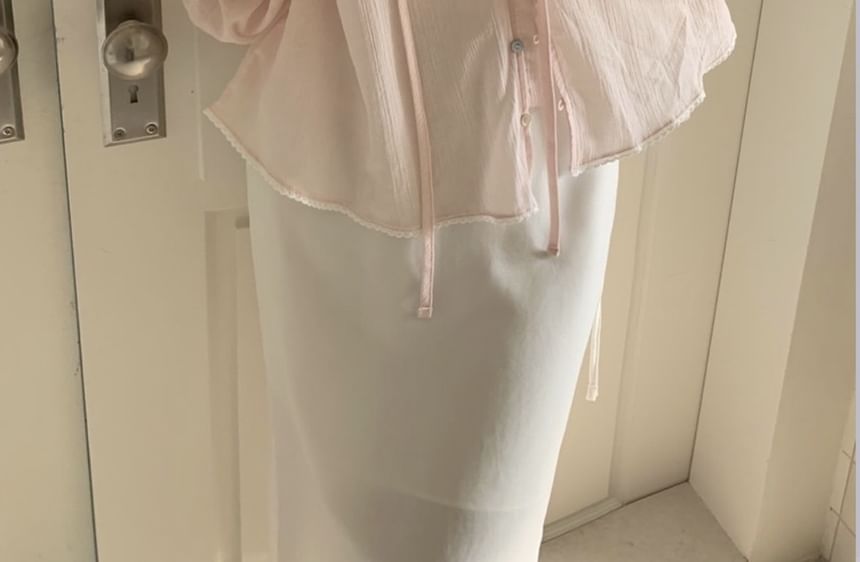 Ruffled Button-Up Blouse with Long Sleeves