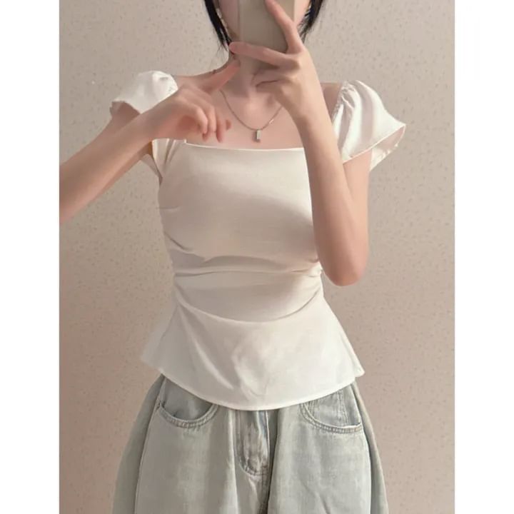 Square-Neck T-Shirt with Cap Sleeves