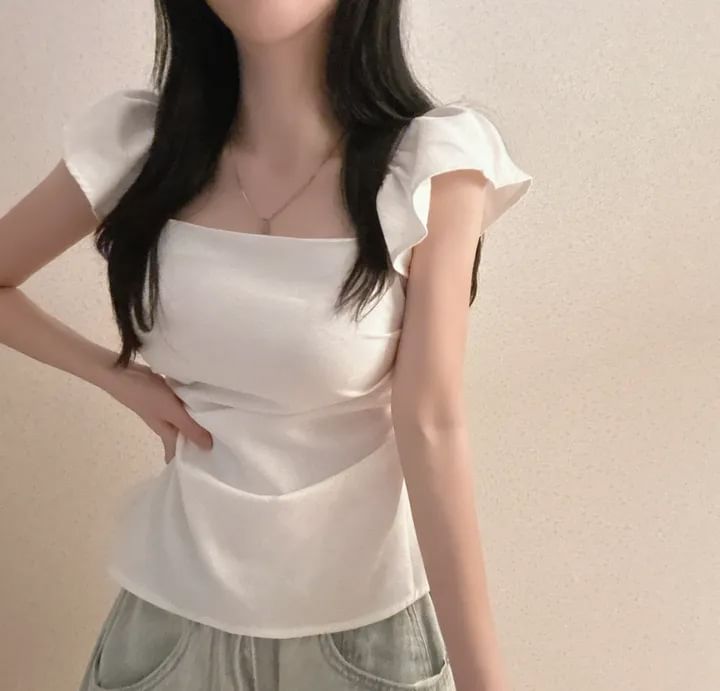 Square-Neck T-Shirt with Cap Sleeves