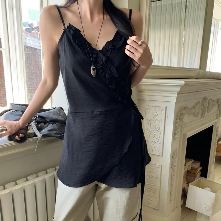 Asymmetrical Wrap Camisole Top with Sash Set
