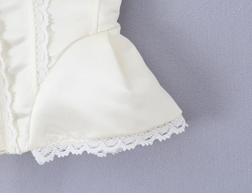 Lace-Up Corset Tube Top with Lace Trim