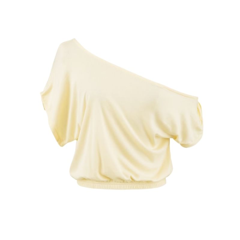 Off-Shoulder Crop T-Shirt with Short Sleeves