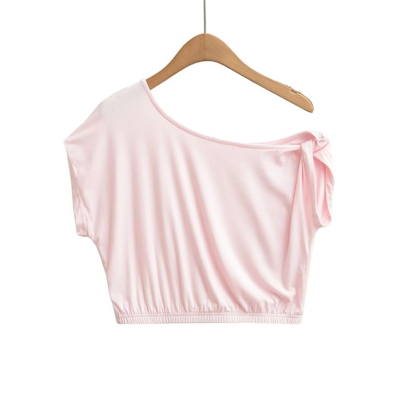 Off-Shoulder Crop T-Shirt with Short Sleeves