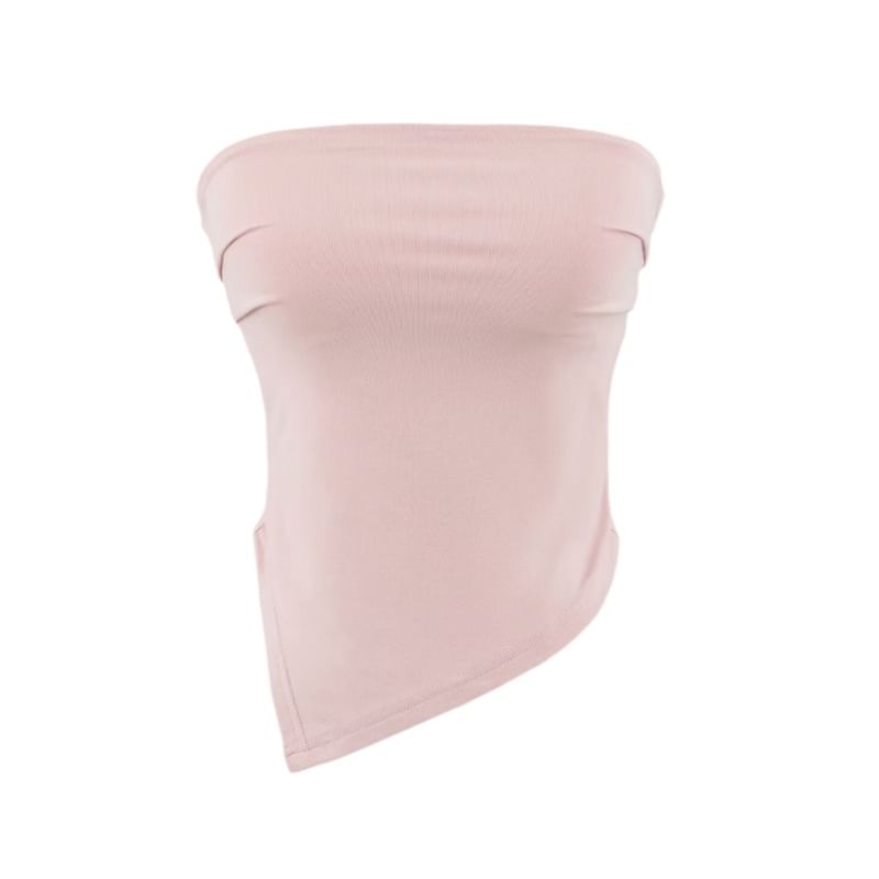 Asymmetrical Padded Ruched Crop Tube Top