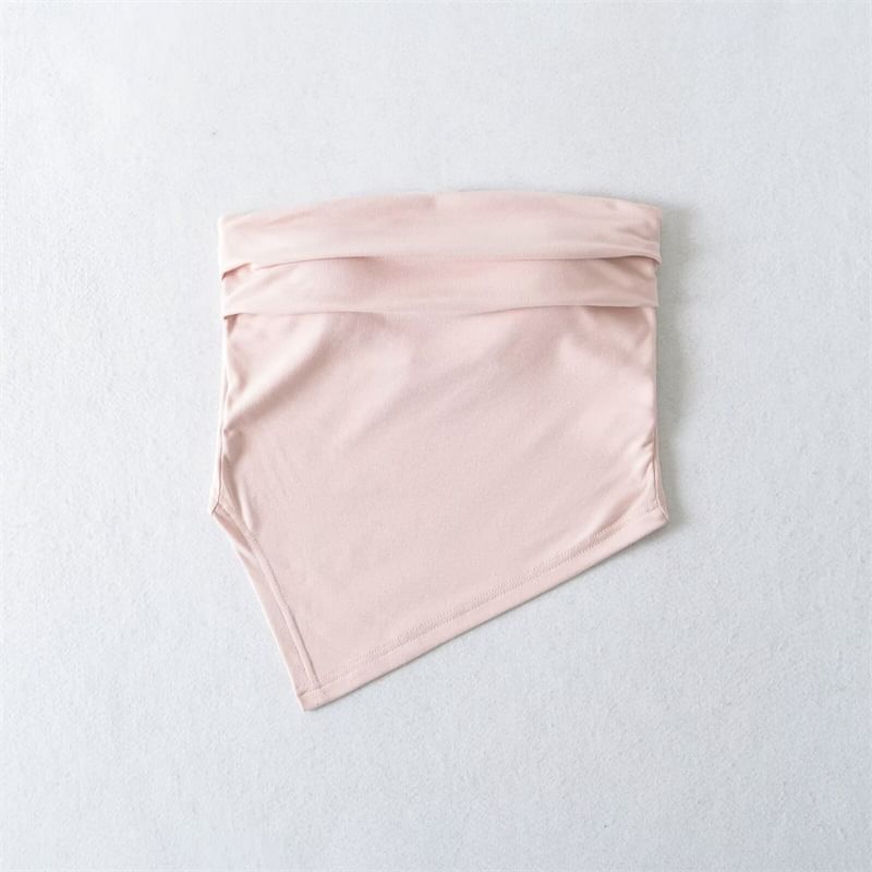 Asymmetrical Padded Ruched Crop Tube Top