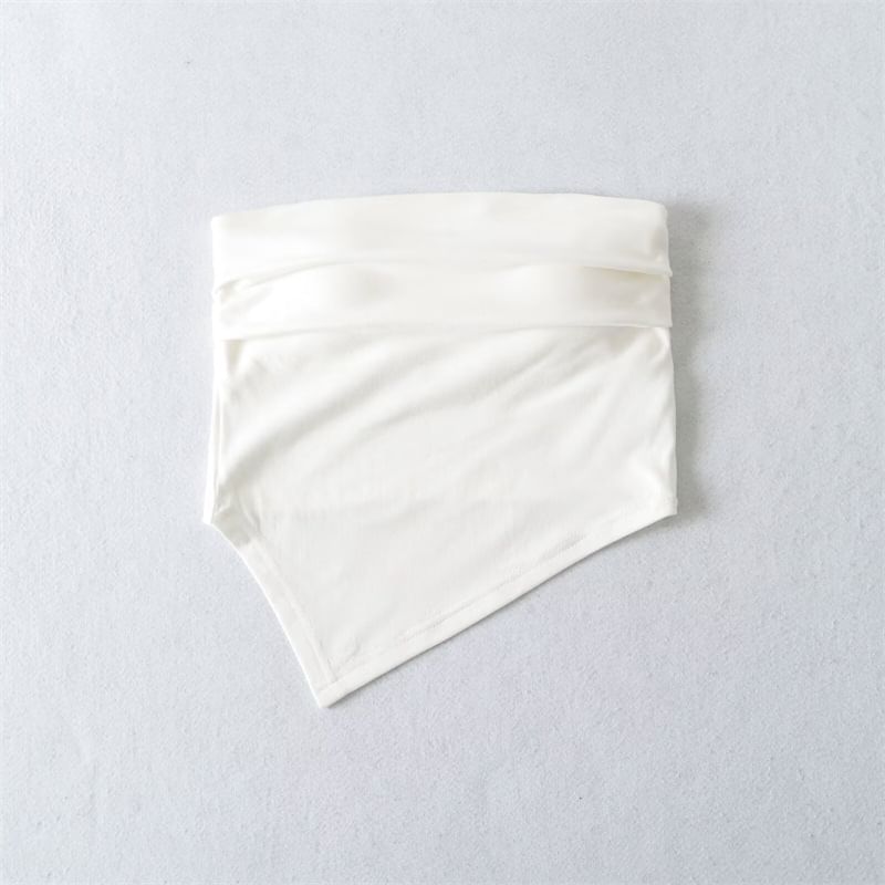 Asymmetrical Padded Ruched Crop Tube Top