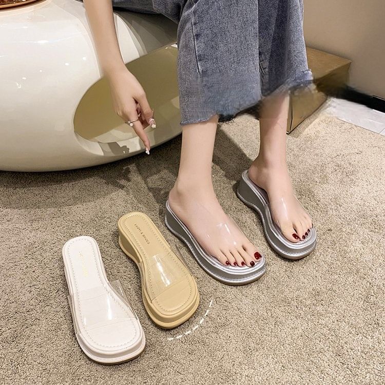 Platform PVC Clear Strap Slide Sandals