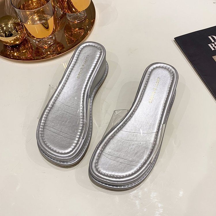Platform PVC Clear Strap Slide Sandals