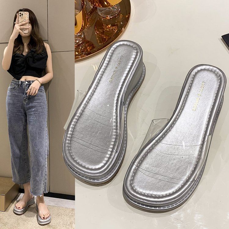 Platform PVC Clear Strap Slide Sandals