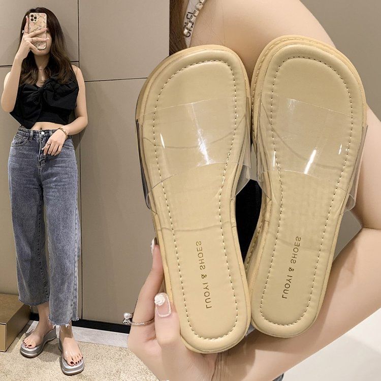 Platform PVC Clear Strap Slide Sandals