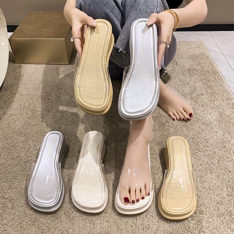 Platform PVC Clear Strap Slide Sandals