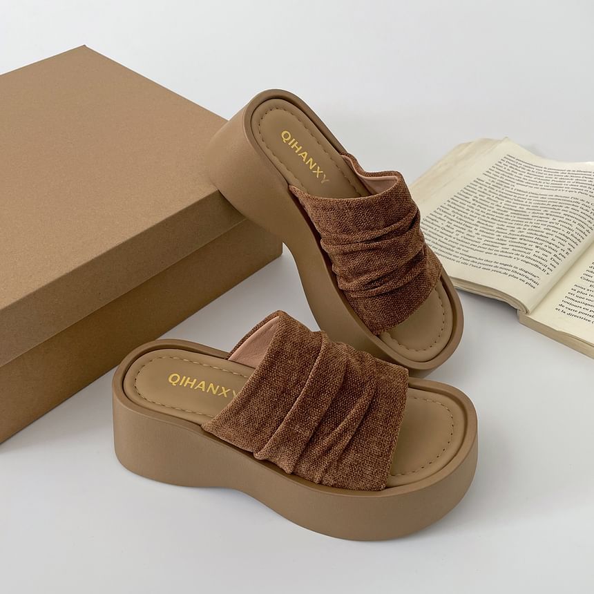 Platform Faux Suede Ruched Slide Sandals