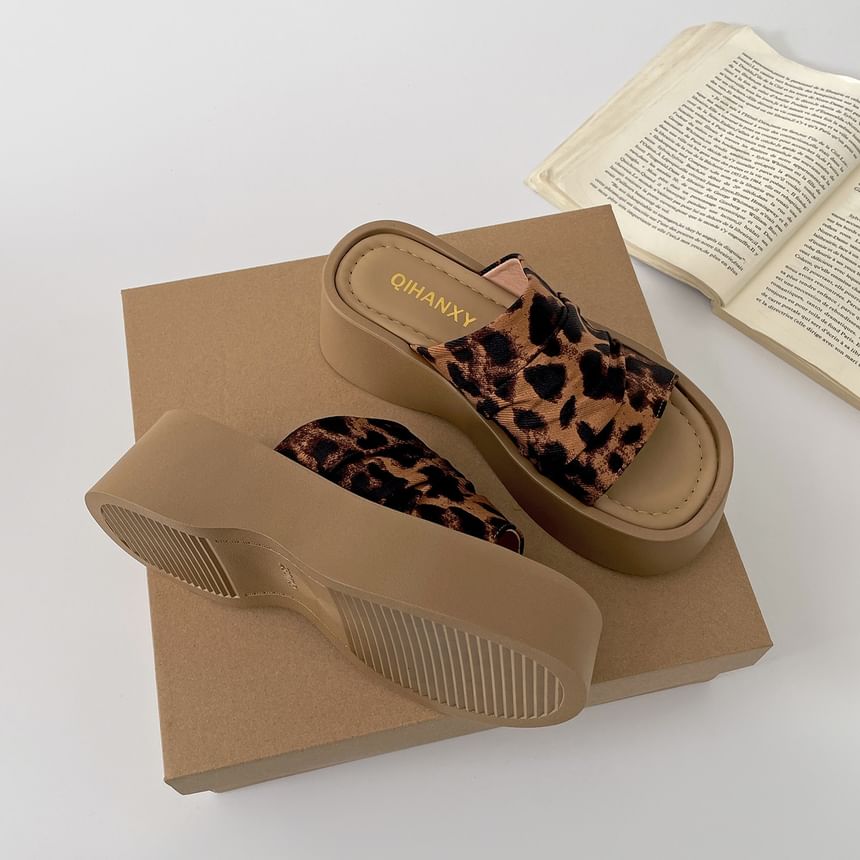 Platform Faux Suede Ruched Slide Sandals