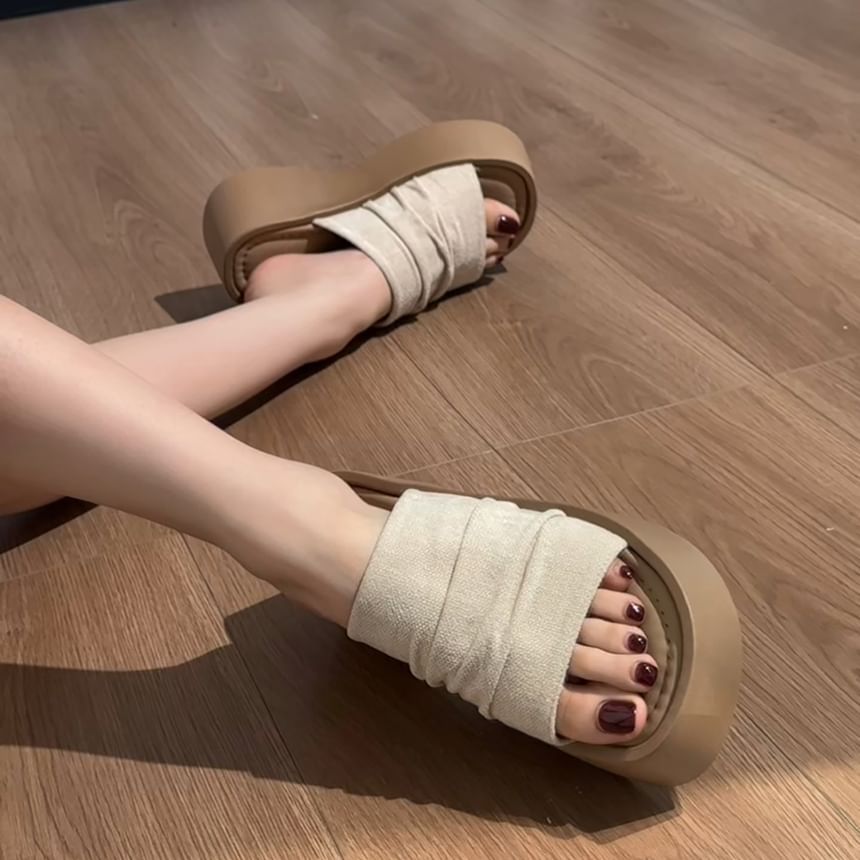 Platform Faux Suede Ruched Slide Sandals