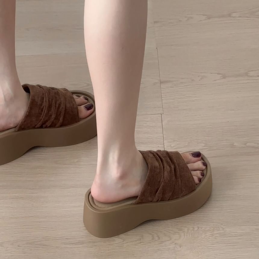 Platform Faux Suede Ruched Slide Sandals
