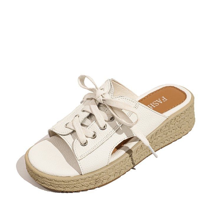 Lace-Up Platform Faux Leather Slide Sandals