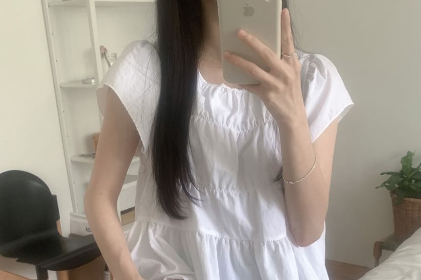 Ruched Tiered Top with Flutter Sleeves