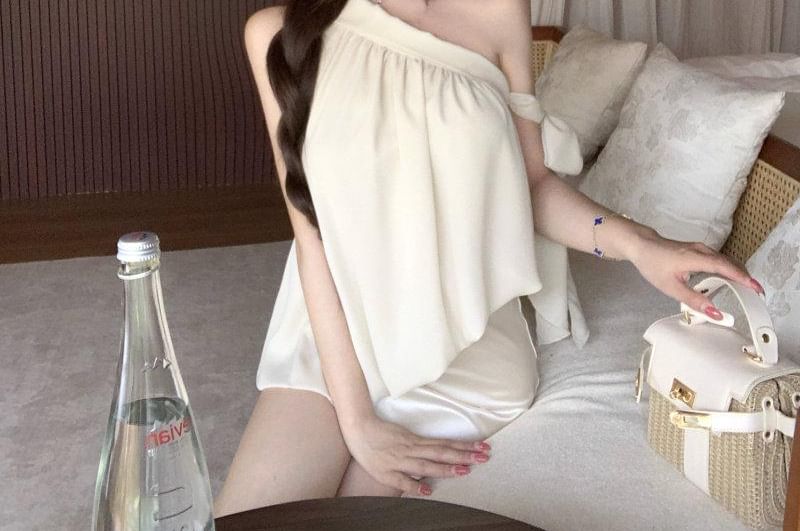 Off-Shoulder Asymmetrical Top with Satin Mini Pencil and Mermaid Skirt Set