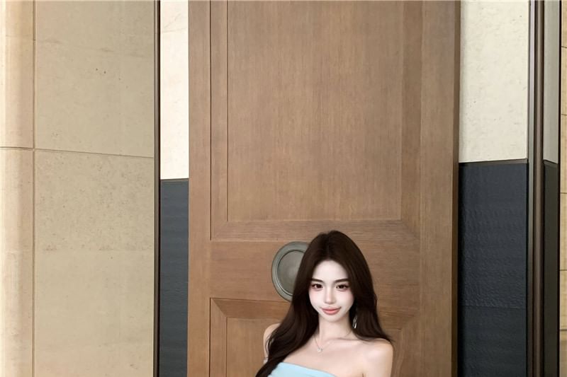 Off-Shoulder Ruched Slim Fit Top with High Waist Culottes Set