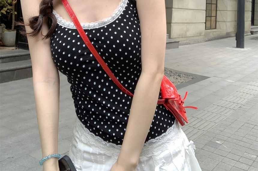 Dotted Lace Trim Camisole Top