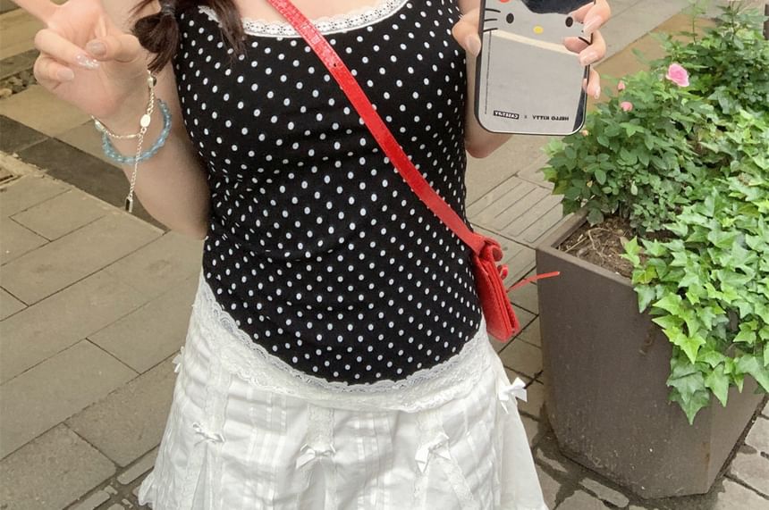 Dotted Lace Trim Camisole Top