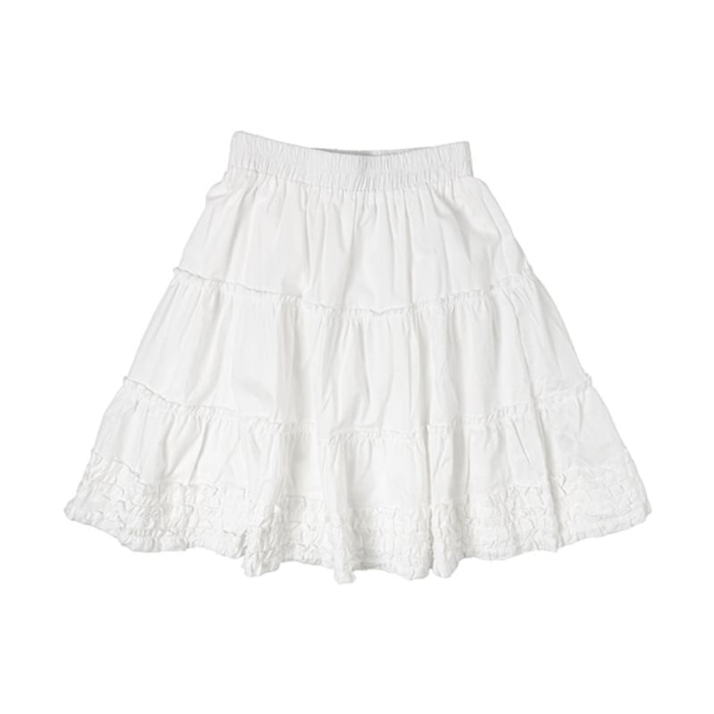High Waist Plain Ruffled Mini Tiered Skirt